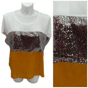 Shein Top Womens 2XL Colorblock Stripe Sequin Party Work Office Gold Silver Date